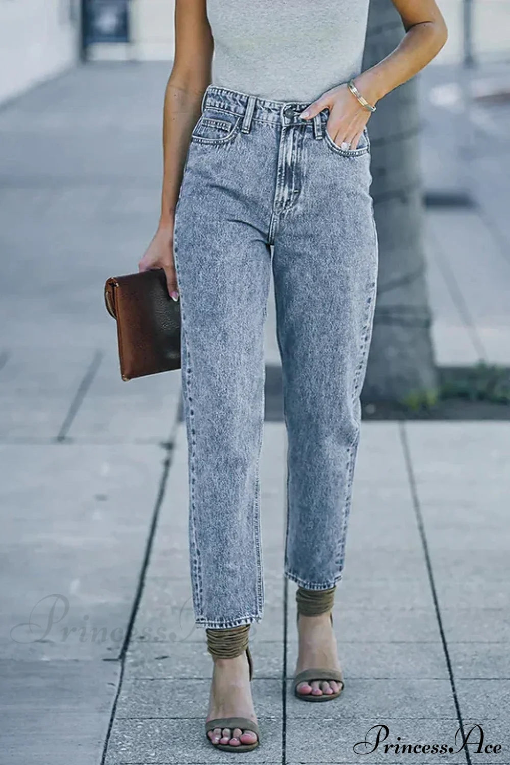 Slim Fit High-Waist Vintage Streetwear Casual Blue Denim Jean / S