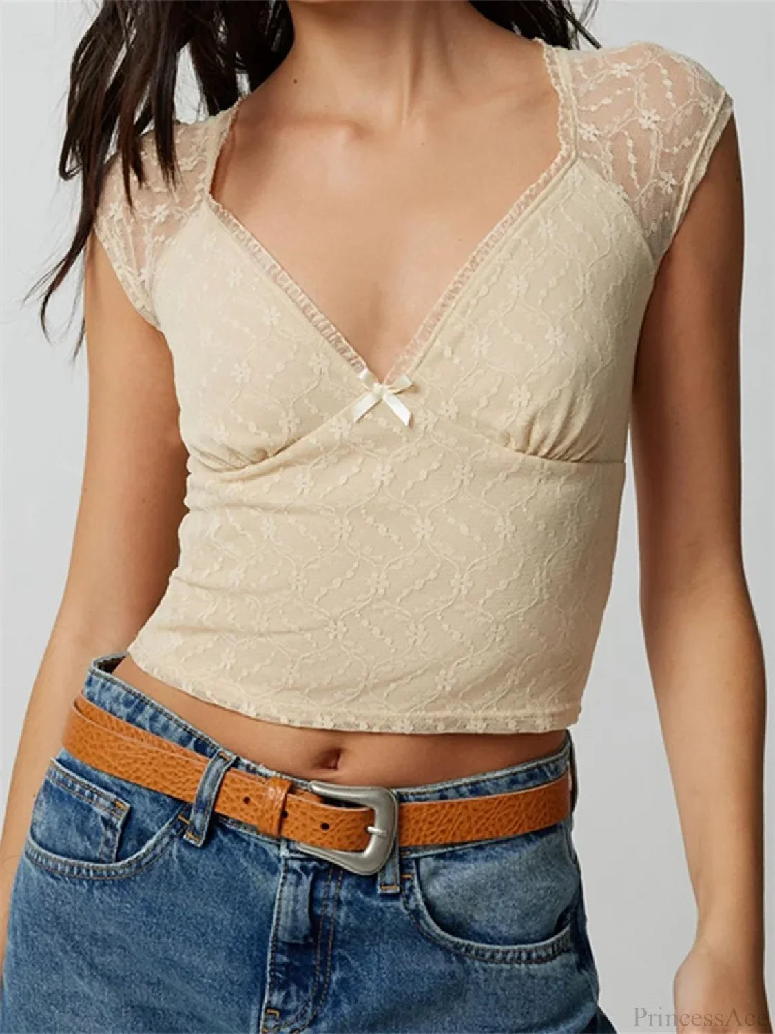 Slim Lace Patchwork Deep V-neck Crop Top croptop-250126