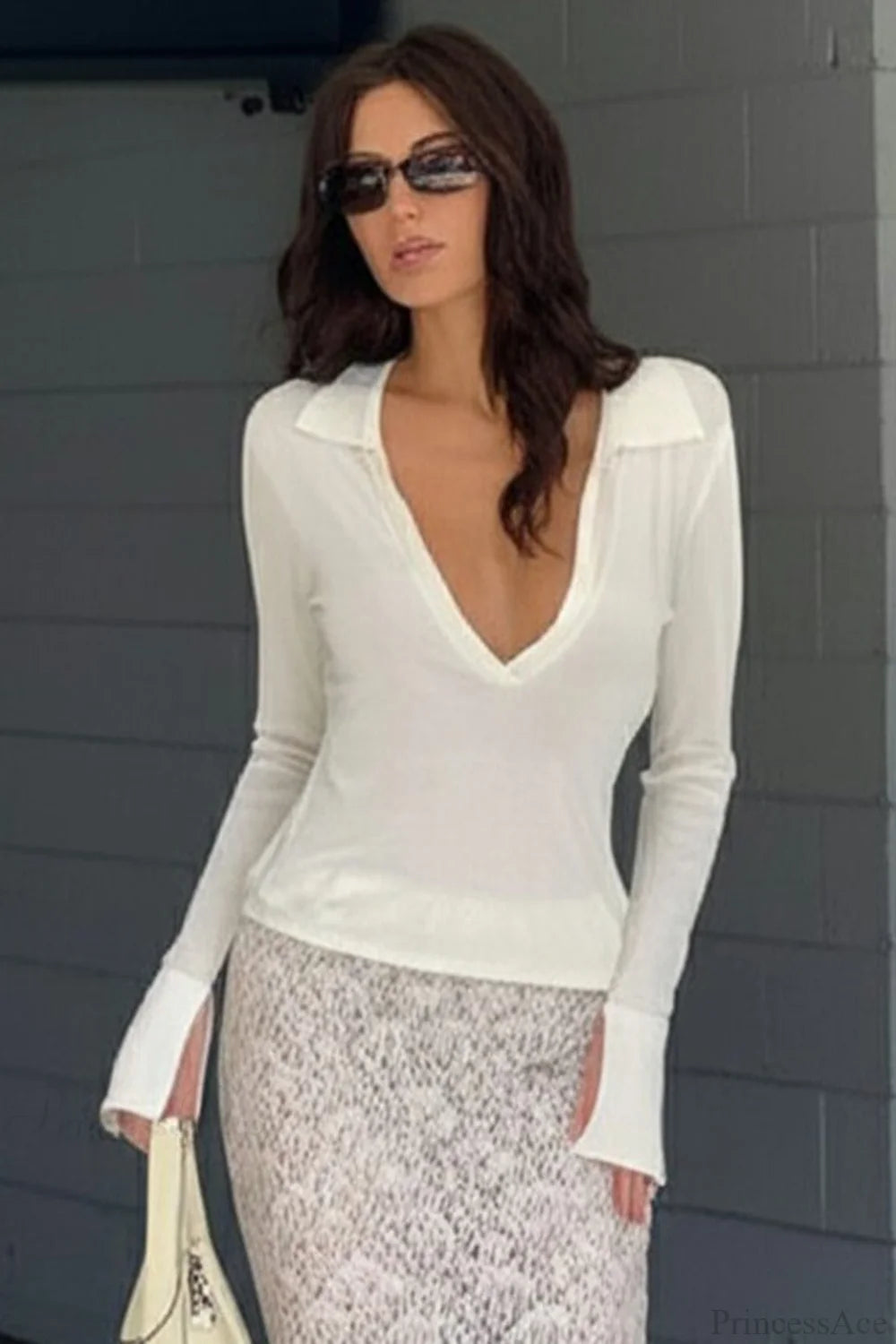 Slim Polo Neck Solid Minimalist Long Sleeve Tee