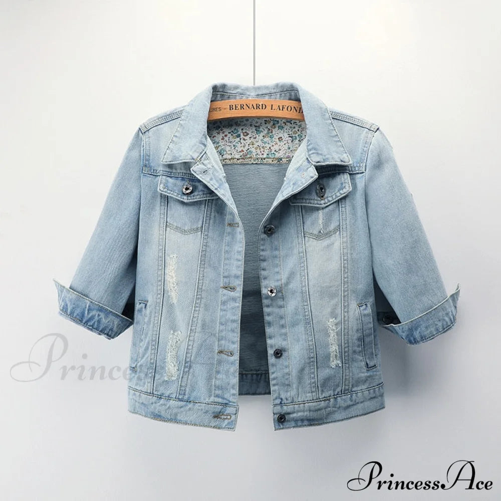 Slim Seven-Point Sleeve Denim Jacket Blue / S