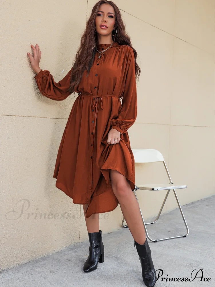 Slim Single-Breasted Shirt Dress With Temperament