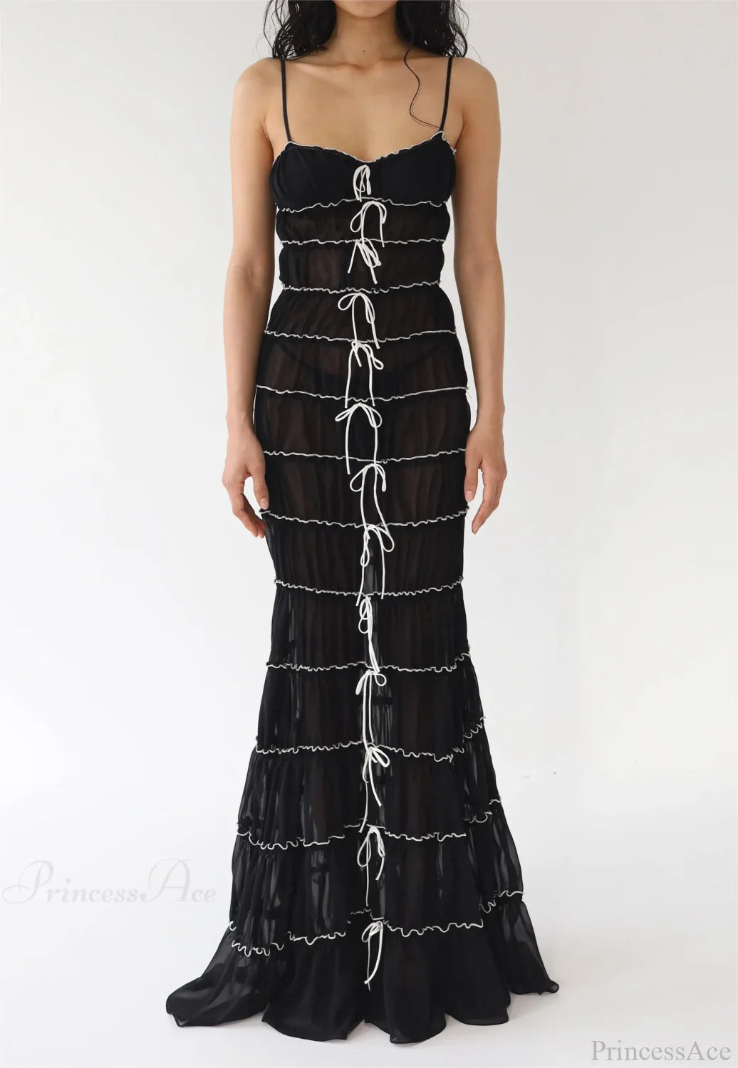 Sling Pleated See-Through Mini Dress black / S minidress-250223