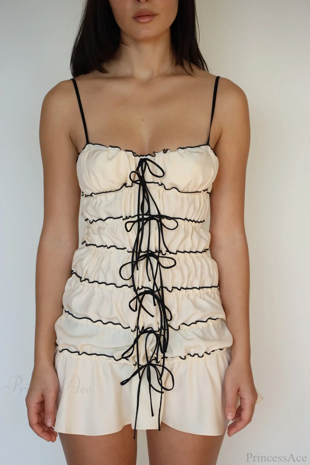 Sling Pleated See-Through Mini Dress white 1 / S minidress-250223