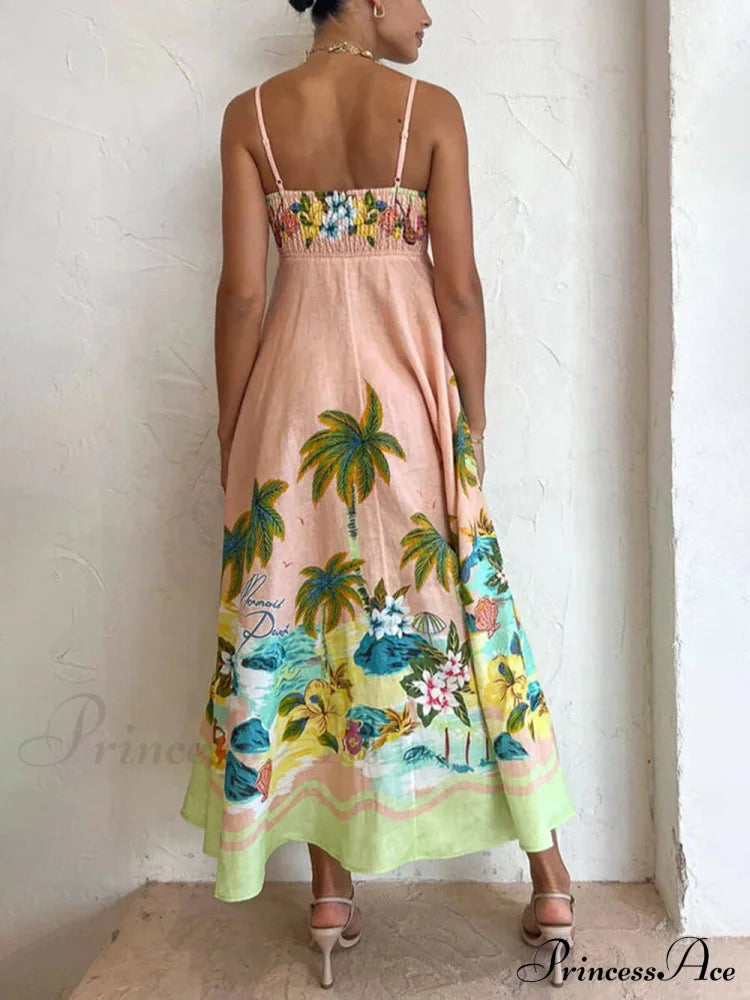 Sling Printed Stylish Casual Midi Dress Dresses