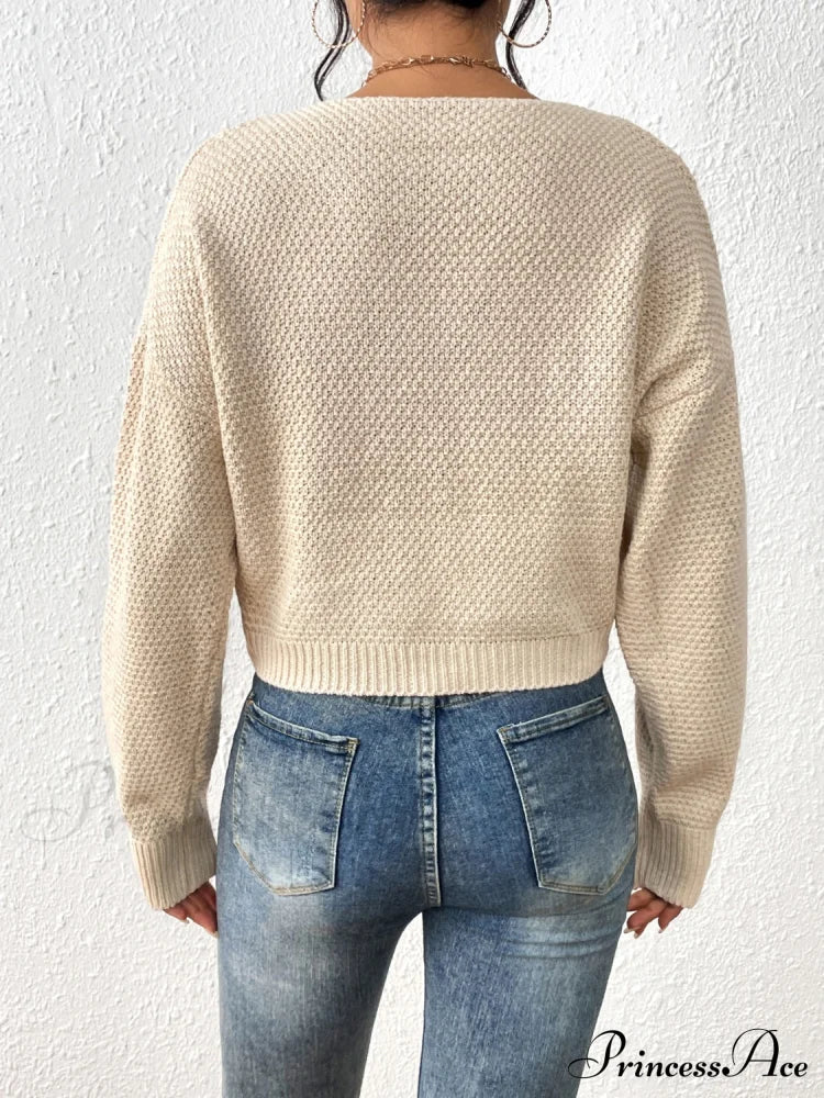 Slit Drop Shoulder Cable-Knit Sweater Sweaters-L