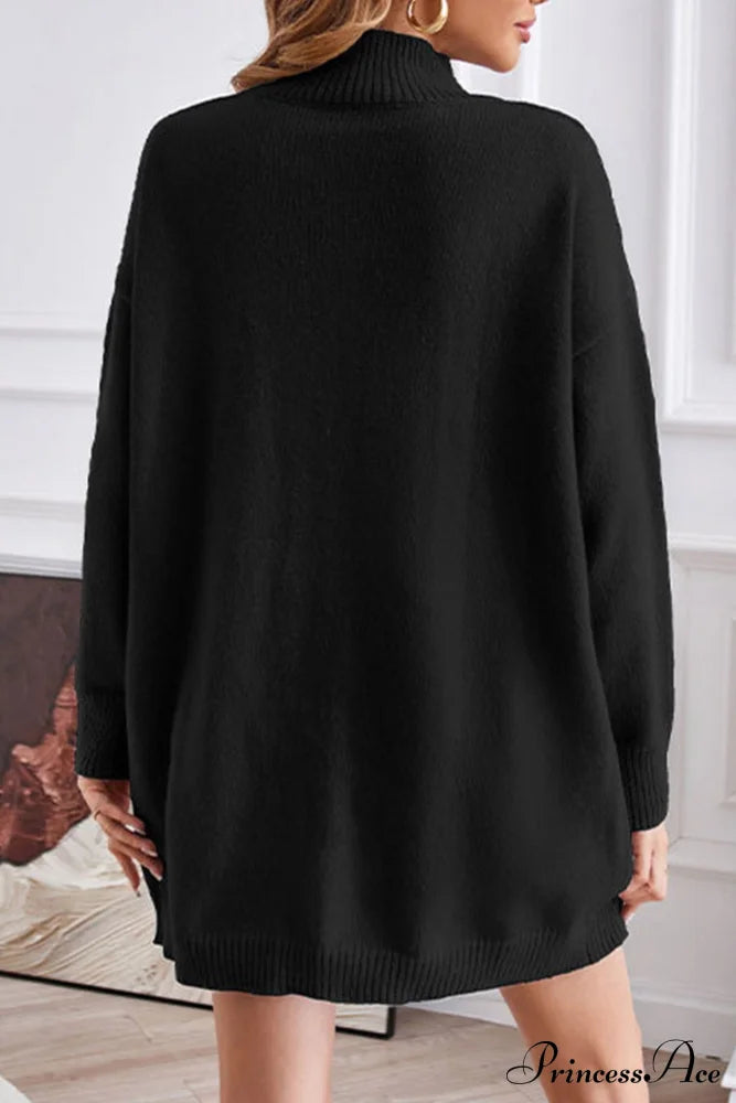 Slit-Front Sweater With Turtleneck Detail Black / L Sweaters-L