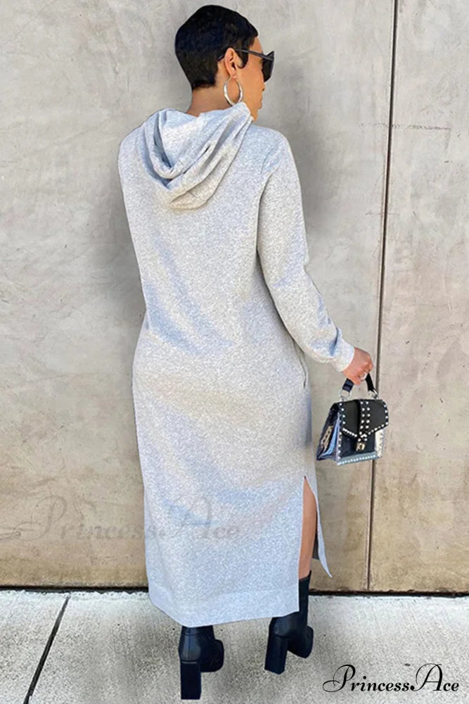 Slit Hem Hoodie Dress Grey / L Midi Dresses