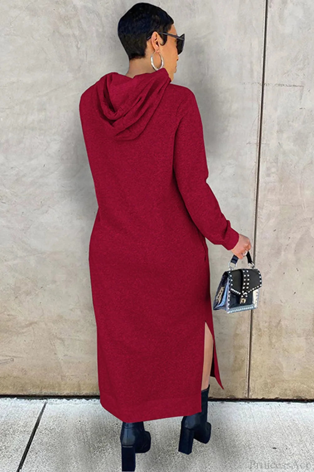 Slit Hem Hoodie Dress Wine Red / Xl Midi Dresses