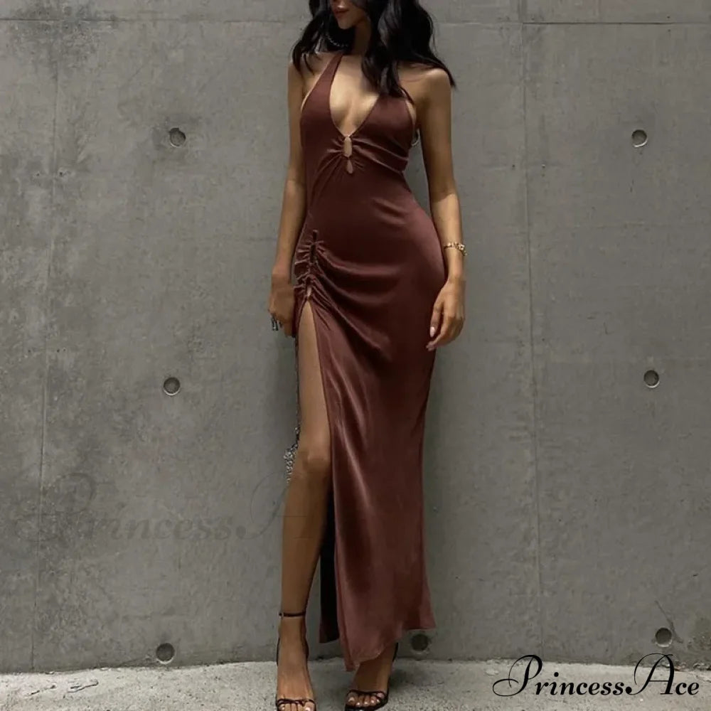 Slit Long Skirt V-Neck Maxi Dress