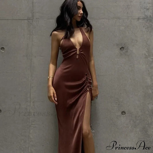 Slit Long Skirt V-Neck Maxi Dress