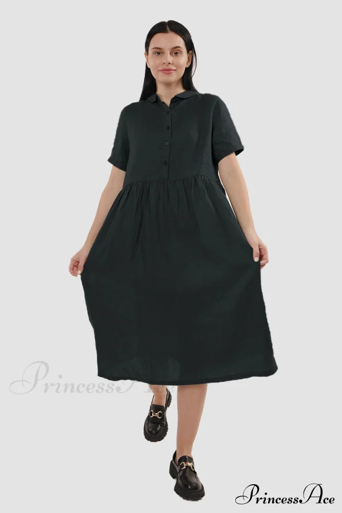 Slouchy Linen Daisy Dress Black / L Midi Dresses