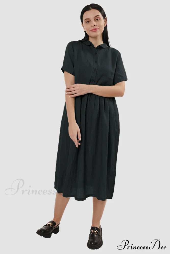 Slouchy Linen Daisy Dress Black / M Midi Dresses