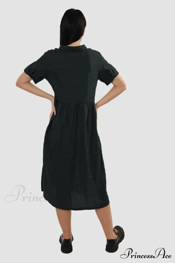 Slouchy Linen Daisy Dress Black / Xl Midi Dresses