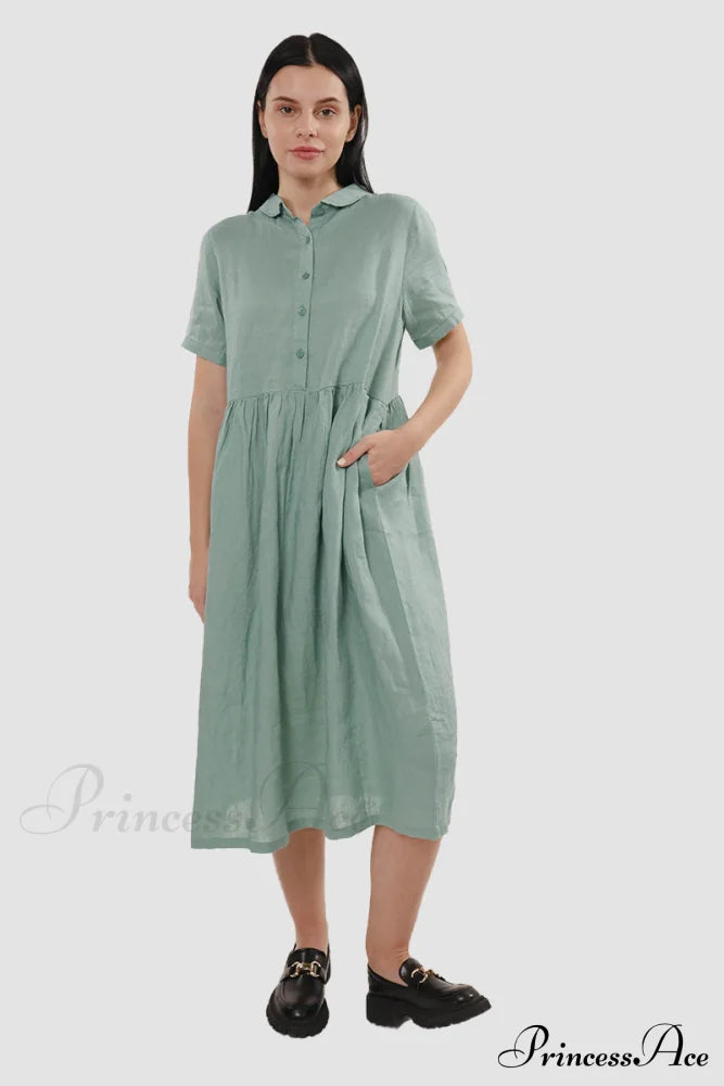 Slouchy Linen Daisy Dress Mint Green / M Midi Dresses