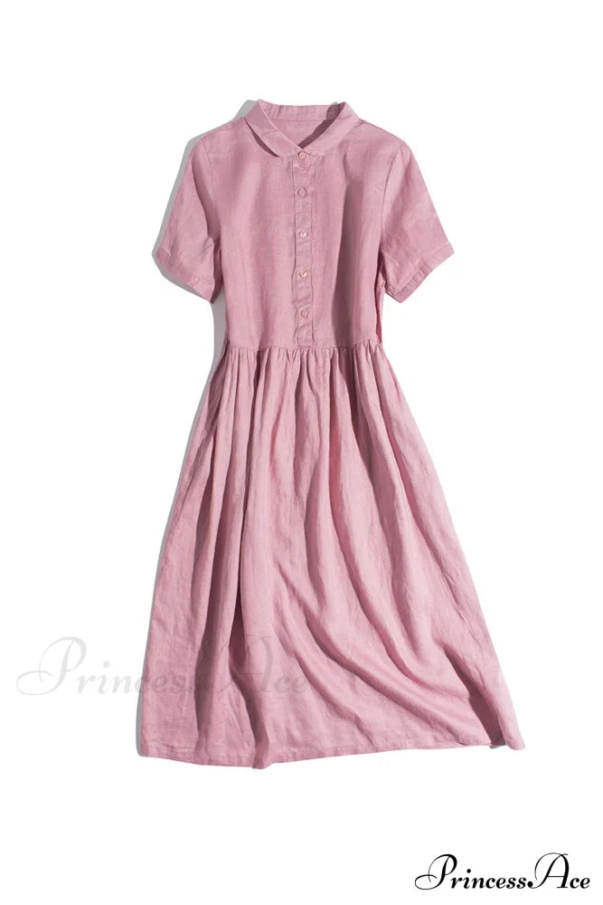 Slouchy Linen Daisy Dress Pink / M Midi Dresses