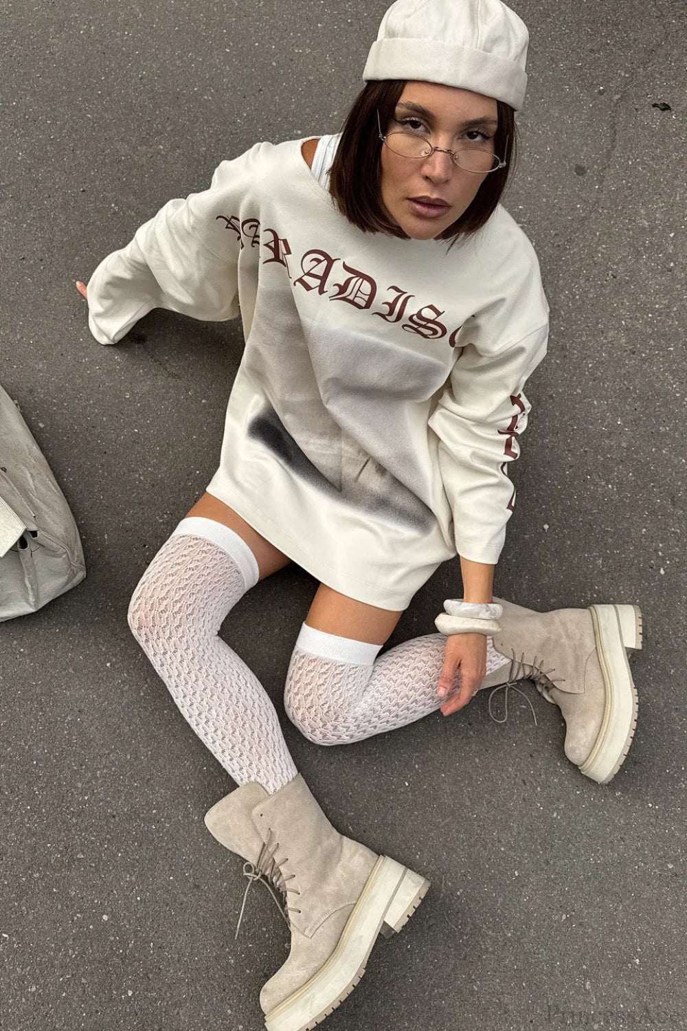 Slouchy Vintage Distressed Print Casual Sweatshirt