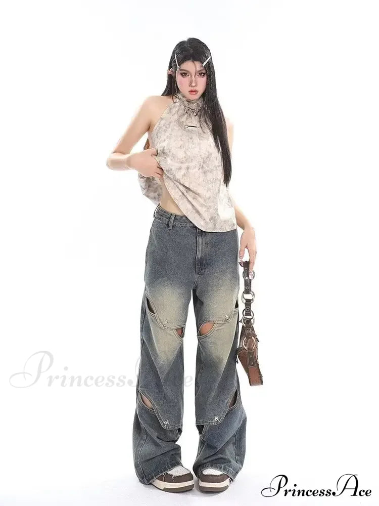 Small Crowd Deconstruction Design Sense High Street Wide Leg Trendy Brand Women’s Jean