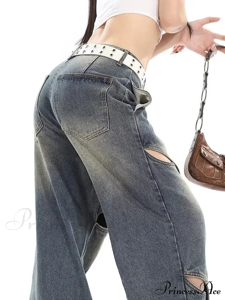 Small Crowd Deconstruction Design Sense High Street Wide Leg Trendy Brand Women’s Jean