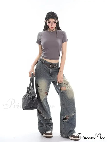 Small Crowd Deconstruction Design Sense High Street Wide Leg Trendy Brand Women’s Jean