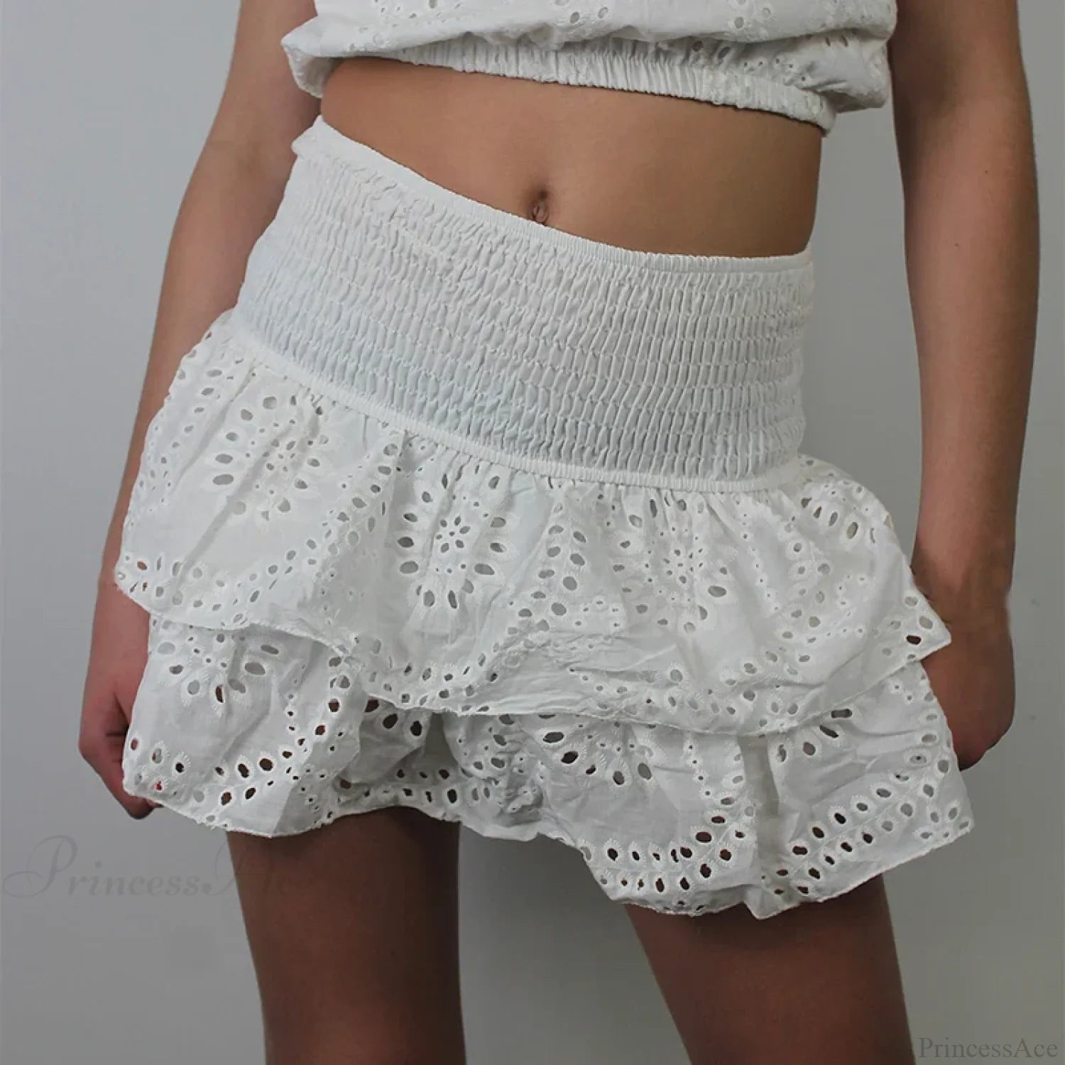 Smocked Boho Beach Ruffle Skirt white / S skirts-250223