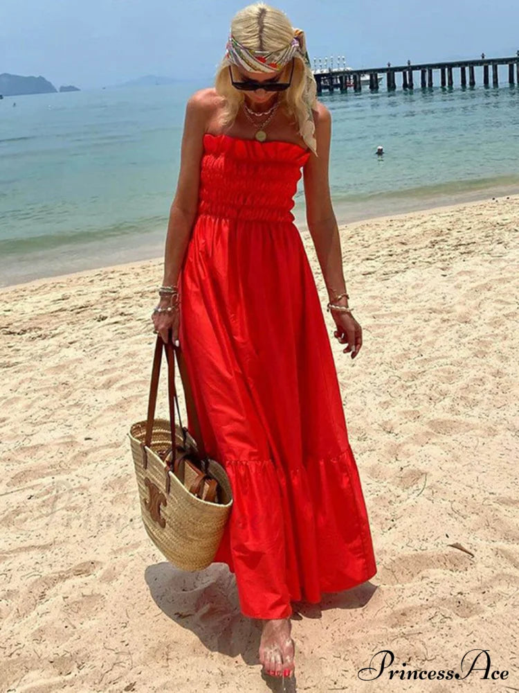 Smocked Bust Off Charming Shoulder Vacation Maxi Dress Dresses