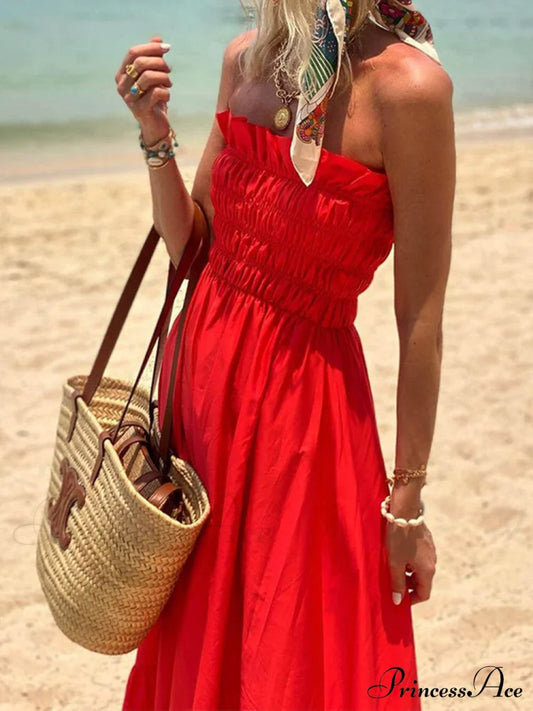 Smocked Bust Off Charming Shoulder Vacation Maxi Dress Dresses