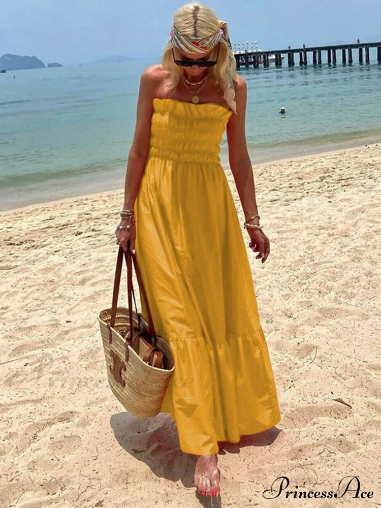 Smocked Bust Off Charming Shoulder Vacation Maxi Dress Dresses