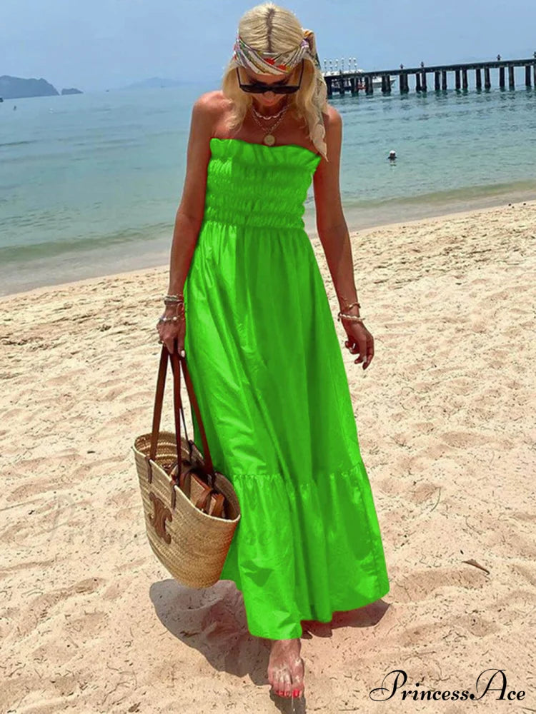 Smocked Bust Off Charming Shoulder Vacation Maxi Dress Dresses