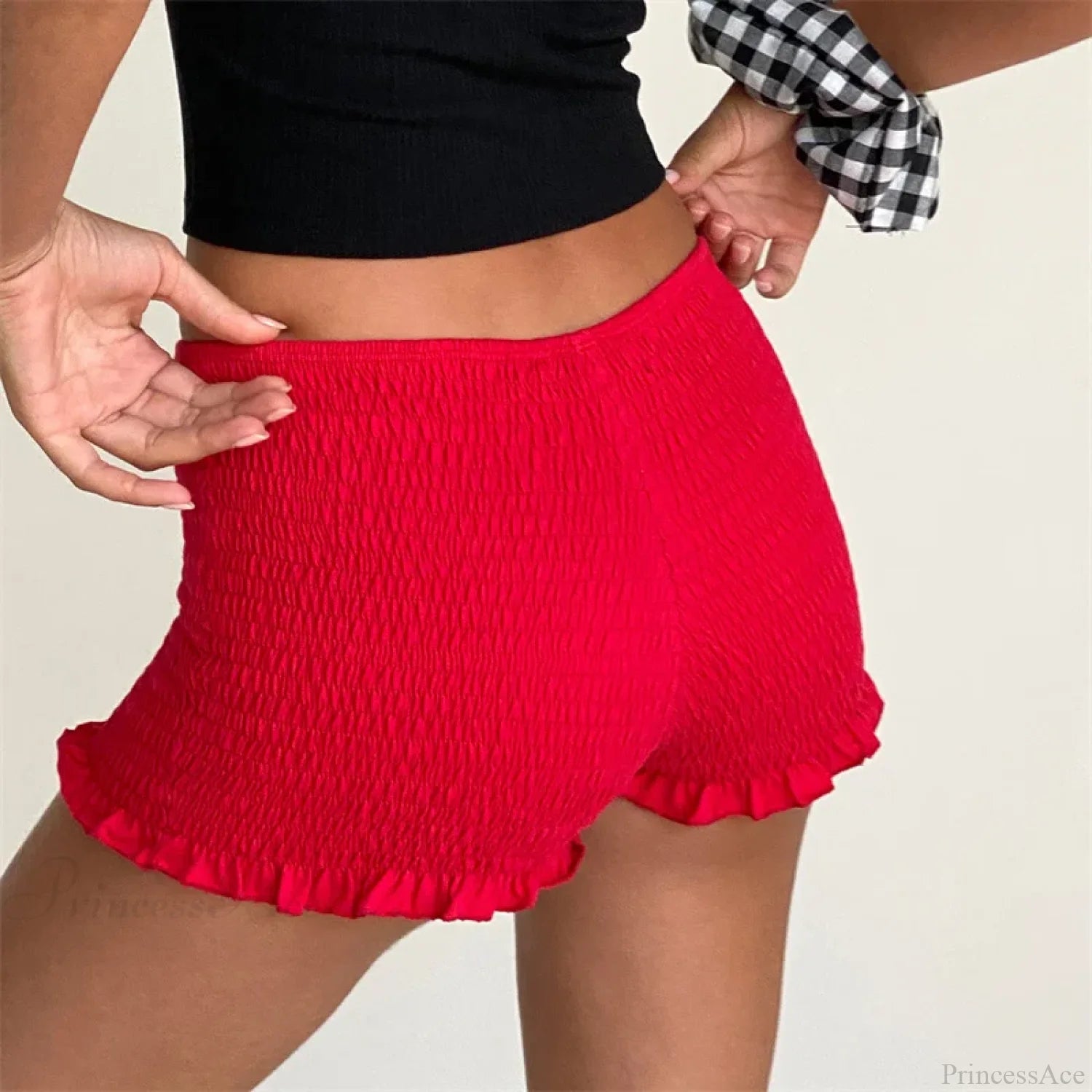 Smocked Ruffled Elastic Waist Short short-250223