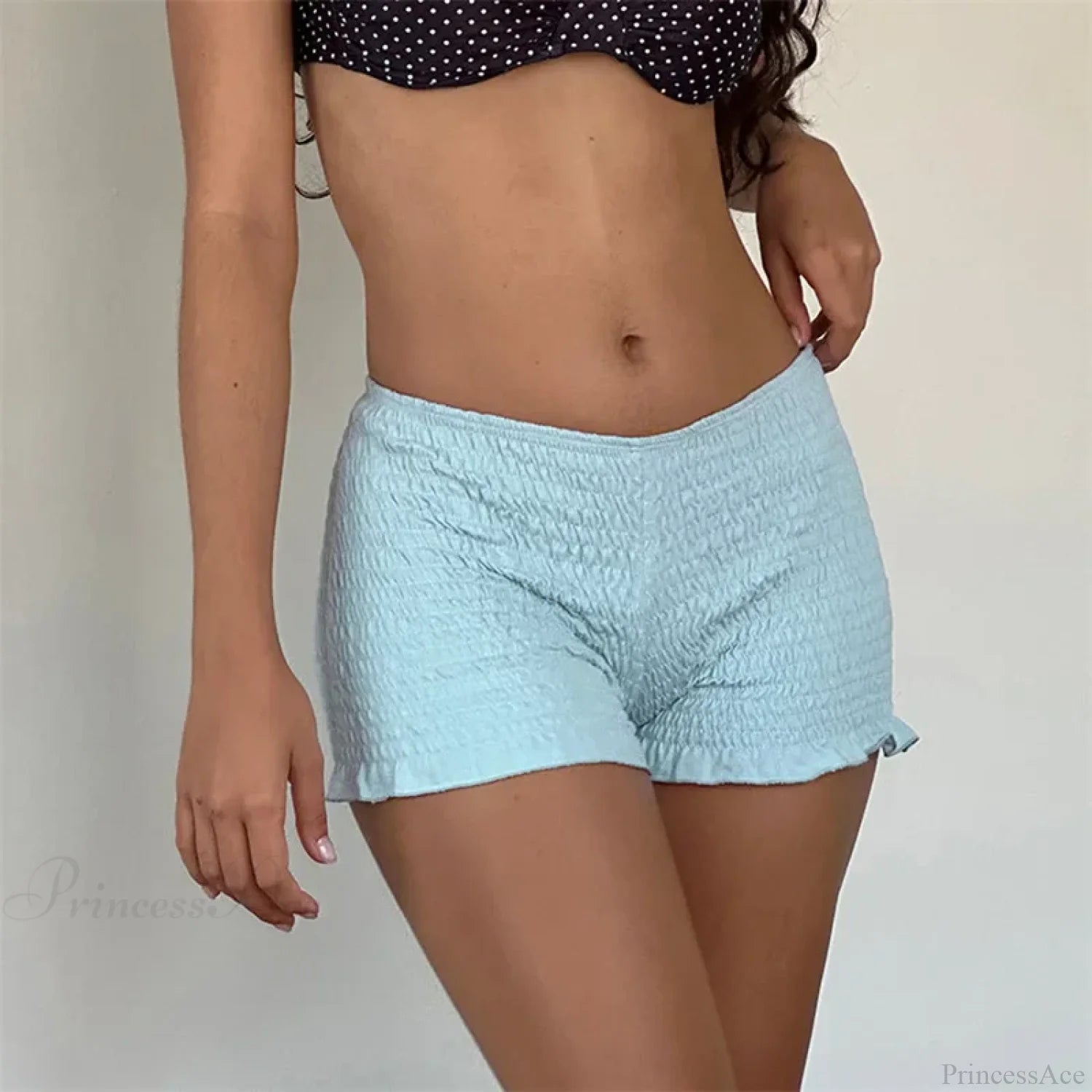 Smocked Ruffled Elastic Waist Short Light Blue / S short-250223
