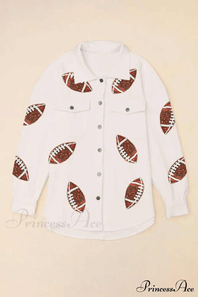 Snap And Patch Button Collared With Jacket Neck Football Sequin Closure Coats-L