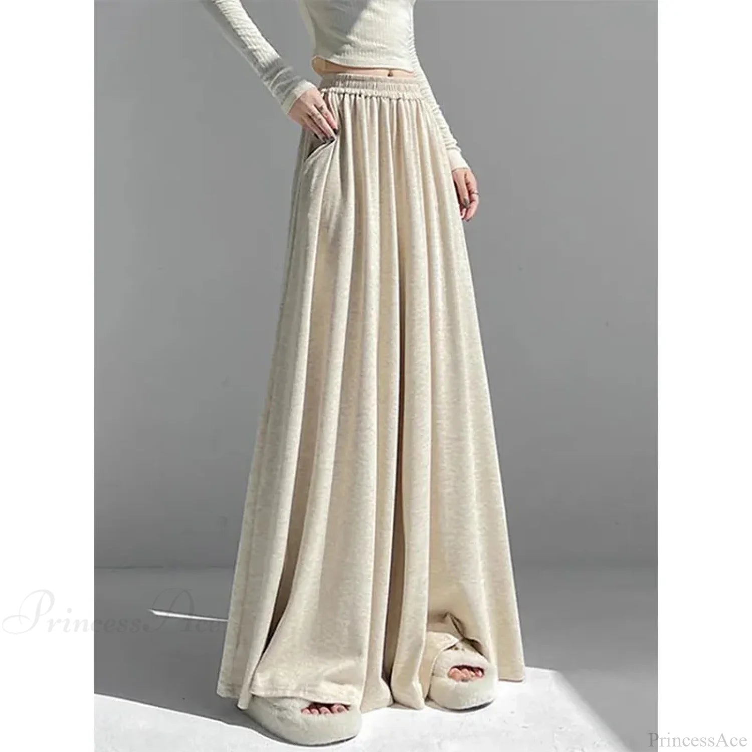 Soft High Waist Casual Wide Leg Pants APRICOT / M