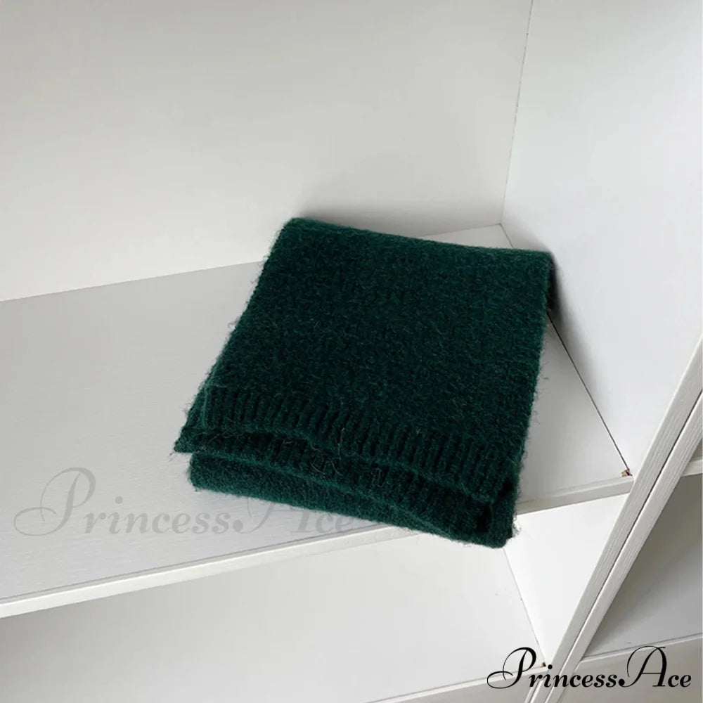 Soft Wool Blend Solid Color Winter Scarf Dark Green / L157Cm W22Cm Scarfs-L