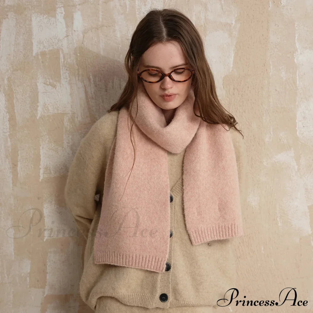 Soft Wool Blend Solid Color Winter Scarf Pale Pinkish Pink / L157Cm W22Cm Scarfs-L