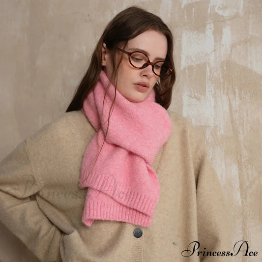 Soft Wool Blend Solid Color Winter Scarf Peach Pink / L157Cm W22Cm Scarfs-L