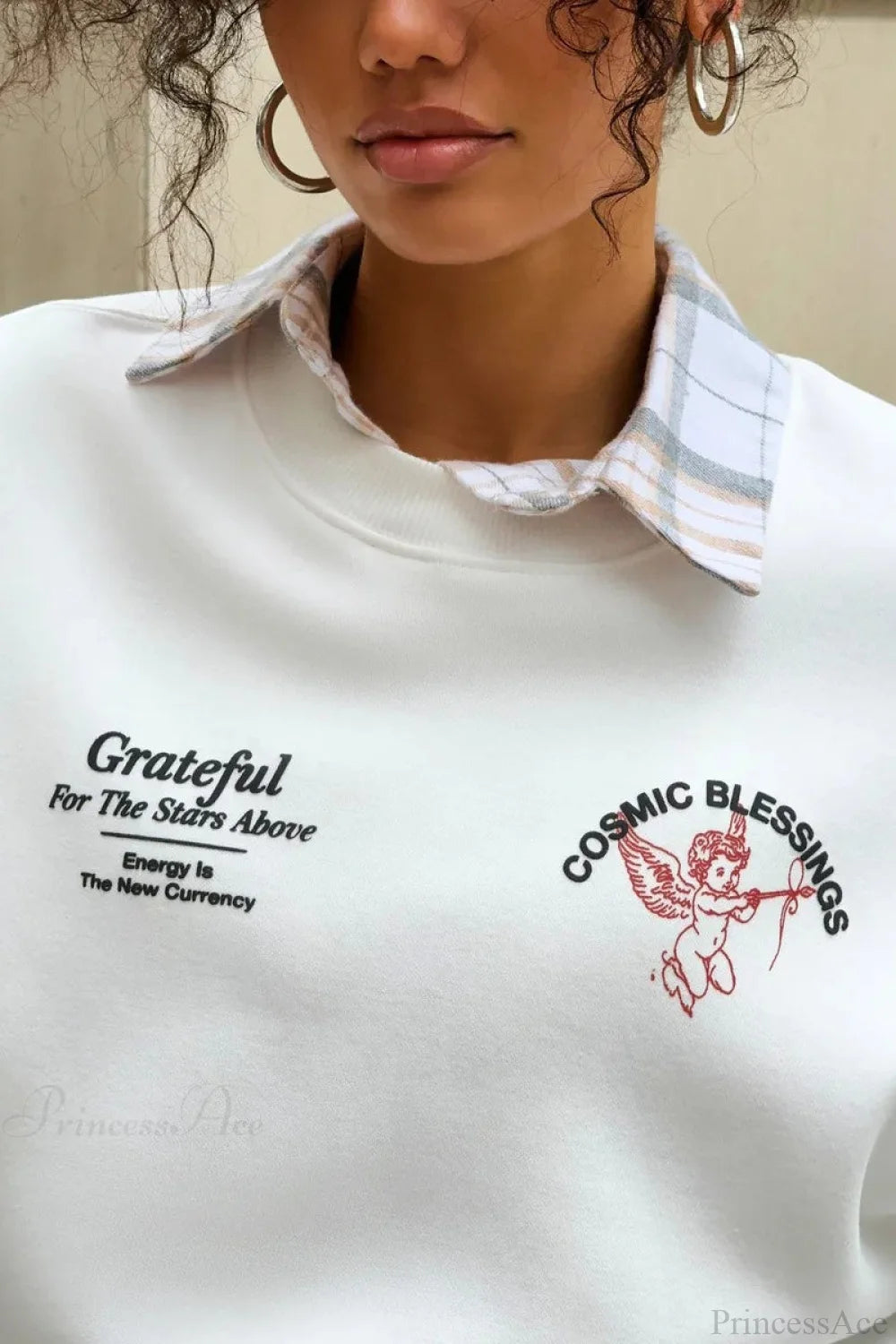 Solid Angel Print Thickened Crew Neck Sweatshirts