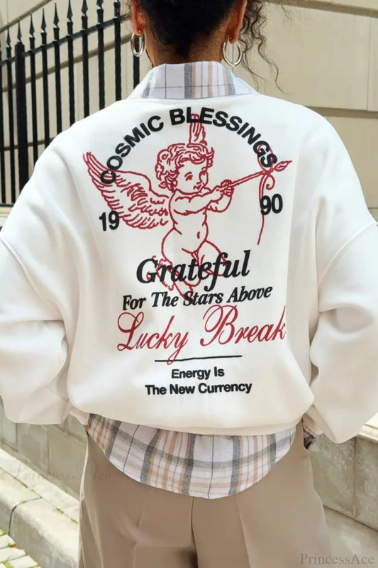 Solid Angel Print Thickened Crew Neck Sweatshirts