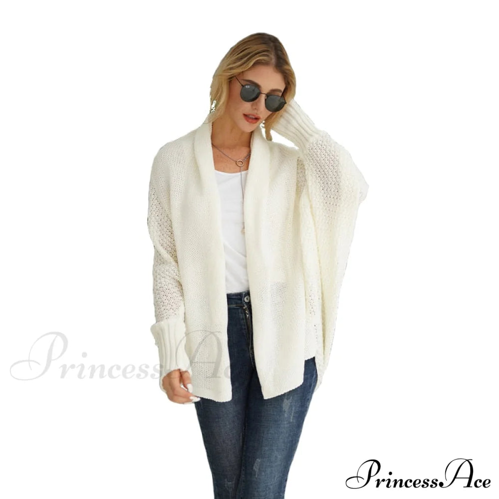 Solid Batwing Sleeve Loose-Fitting Long Knitted Cardigan Sweater