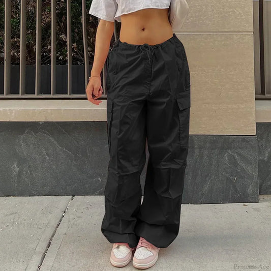 Solid Cargo Streetwear Slim Drawstring Pant Black / XS pant-250223