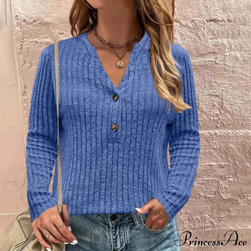 Casual Solid Color Blouse Blue best Best Sellings clothes Plus Size Sale tops Topseller