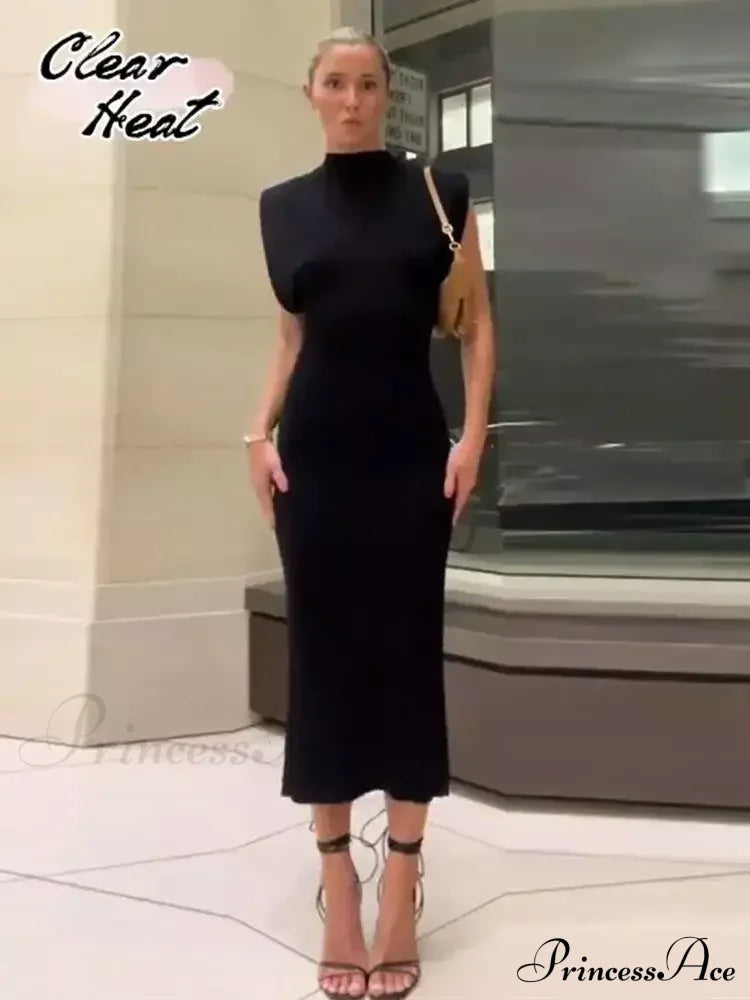 Solid Chic High Waisted Sexy Rear Split Office Lady Commuting Midi Dress