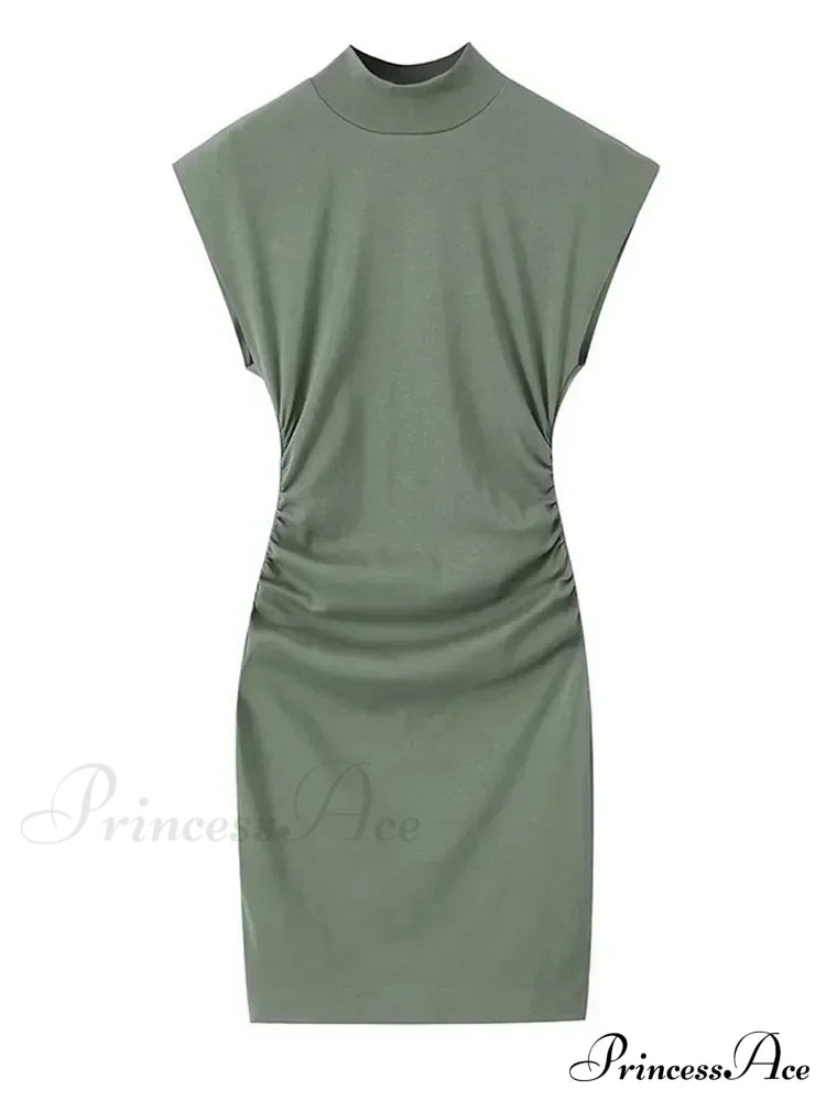 Solid Chic High Waisted Sexy Rear Split Office Lady Commuting Midi Dress Green / S