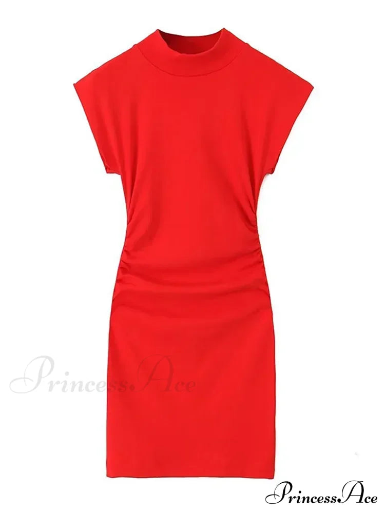 Solid Chic High Waisted Sexy Rear Split Office Lady Commuting Midi Dress Red / S