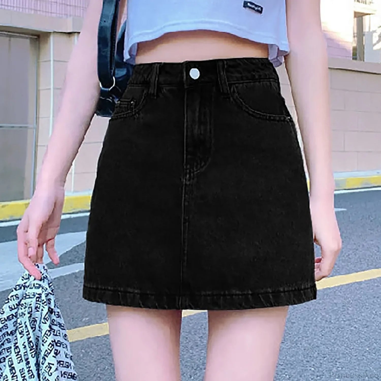 Solid Color Bodycon Jeans Skirt Black / S skirts-250223