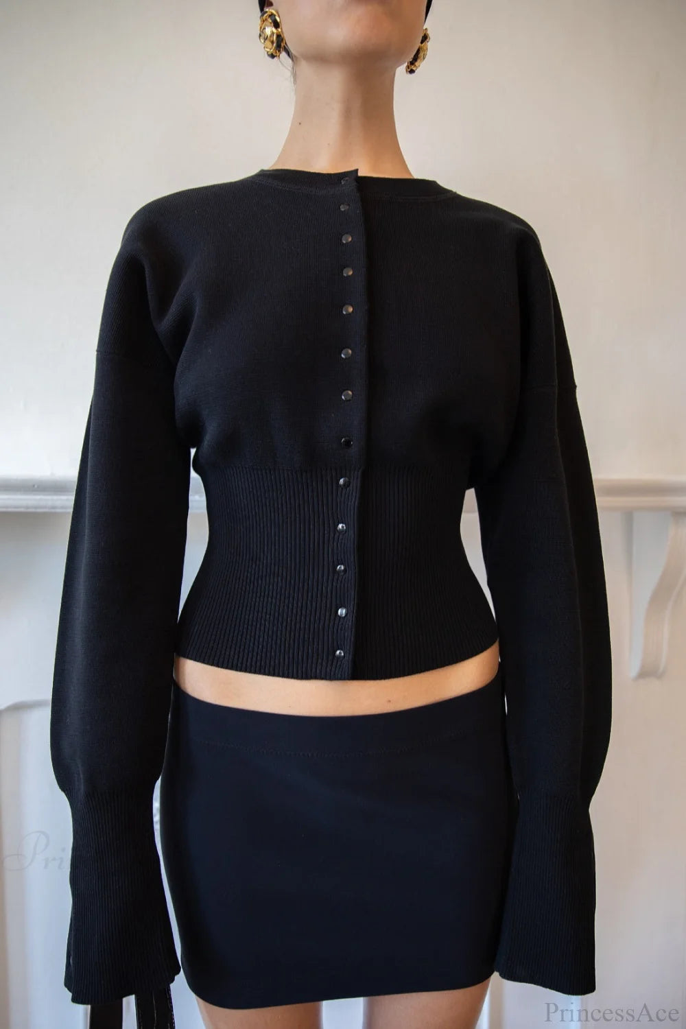 Solid Color Button Long Sleeve Slim Cardigan Sweater