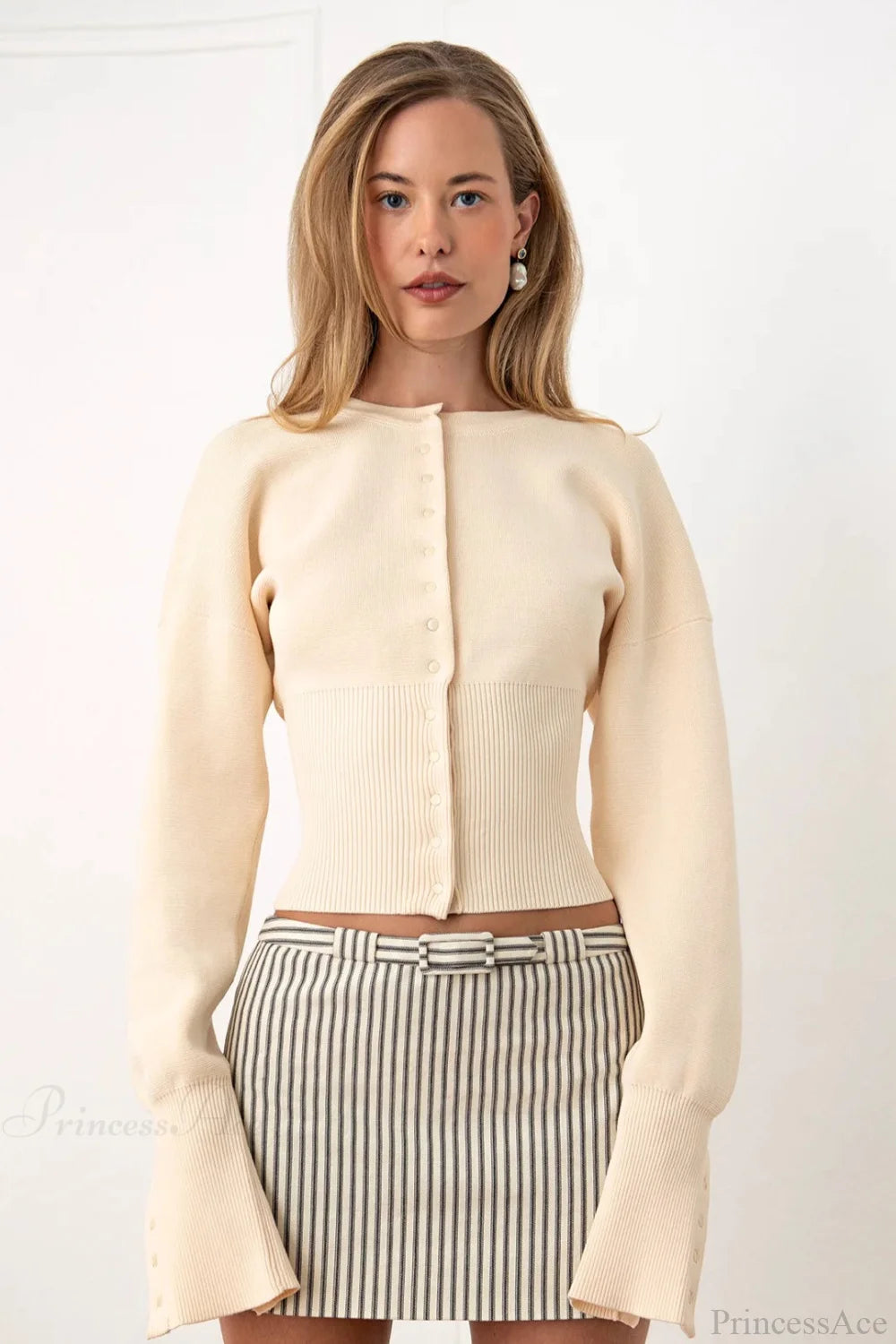 Solid Color Button Long Sleeve Slim Cardigan Sweater