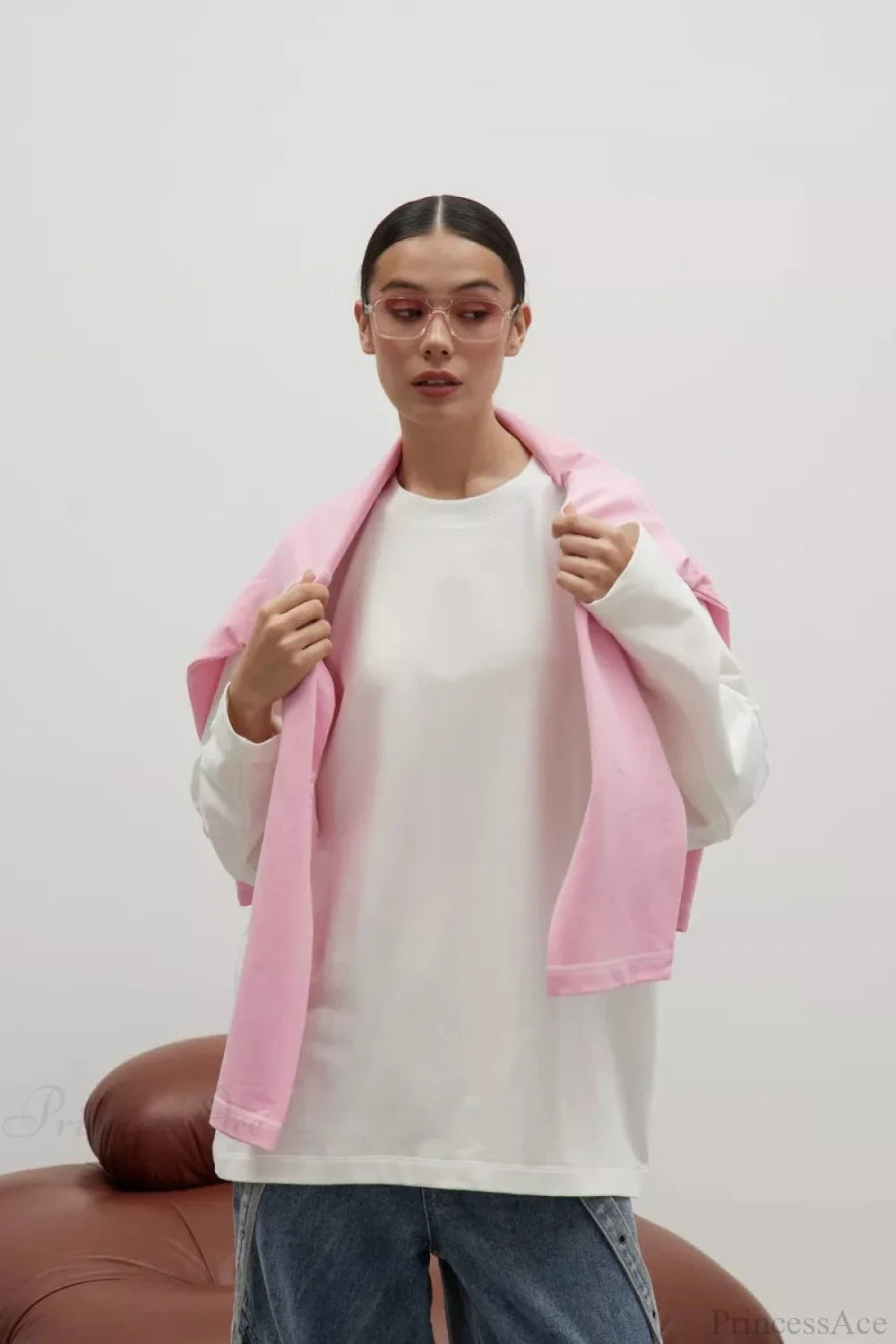 Solid Color Crew Neck Loose Casual Long Sleeve Tee