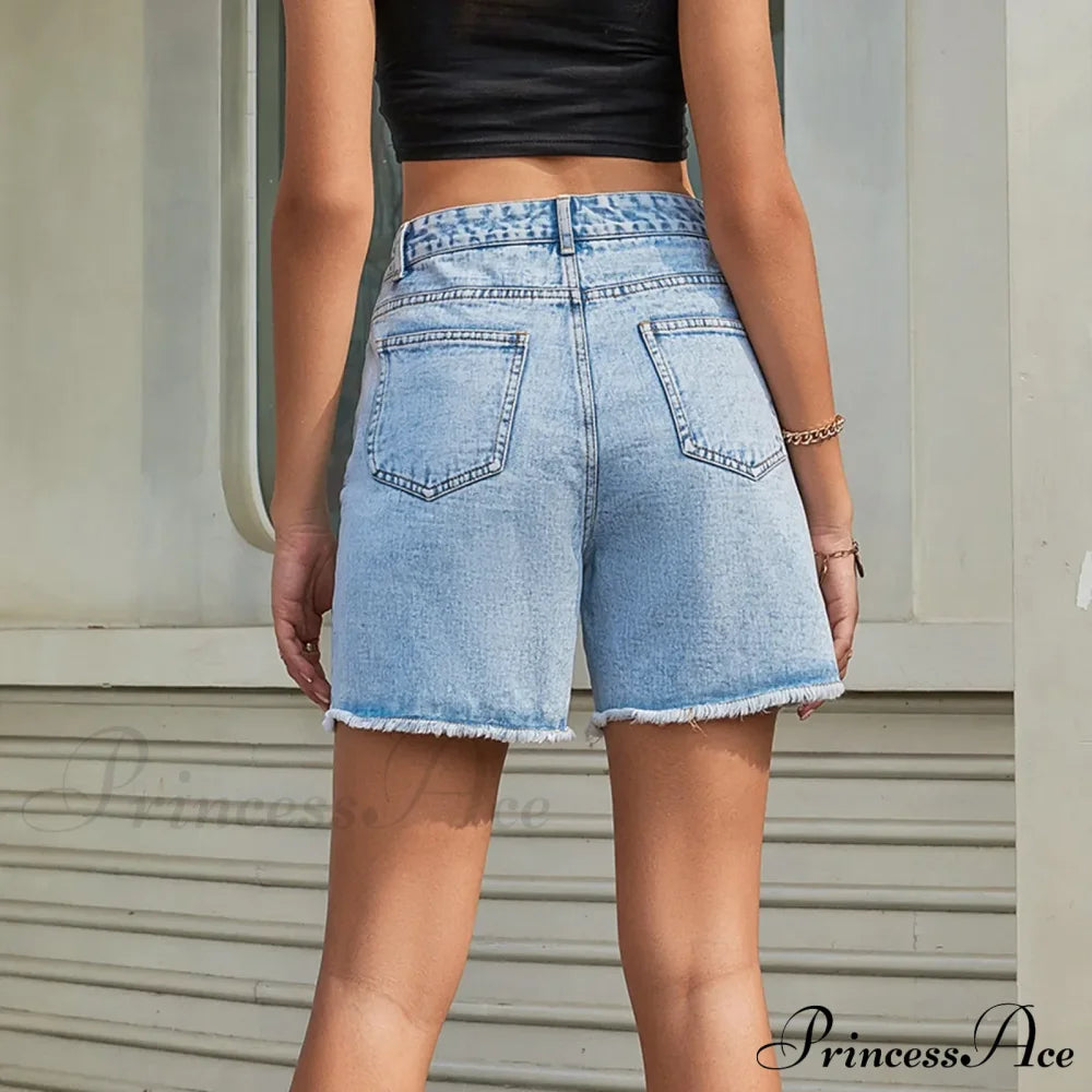 Solid Color Fashion Waistband Loose Slim Edge Denim Ladies Summer Short