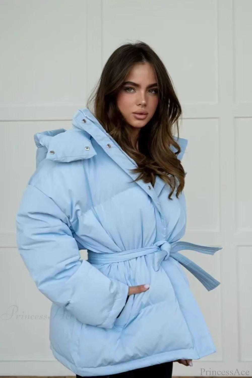 Solid Color Hooded Zippered Thickened Quilted Coat