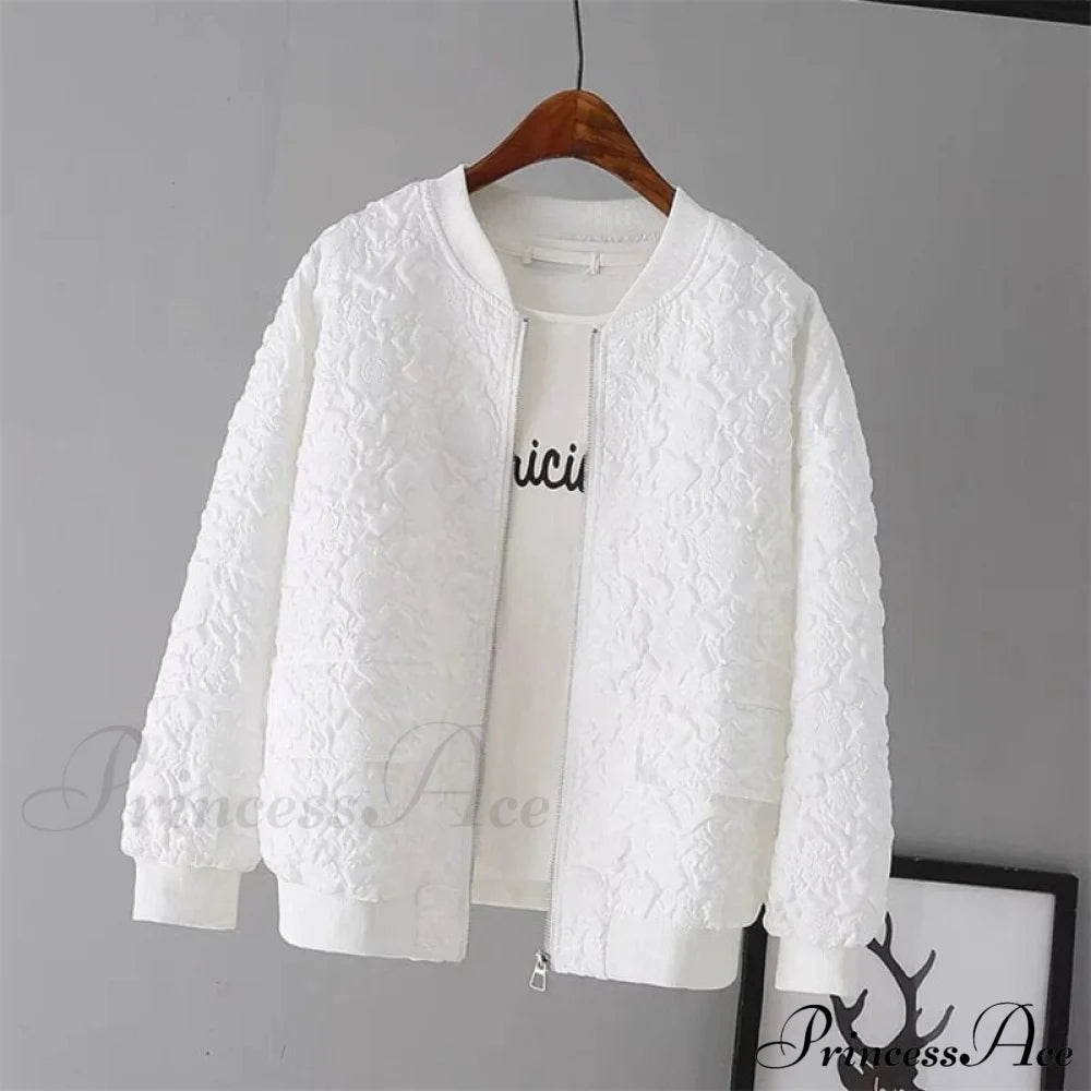 Solid Color Ladies Short Baseball Jacket White Lining / S